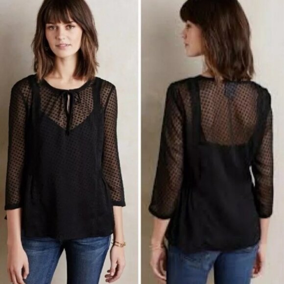 Anthropologie Vanessa Virginia Black Sheer Blouse - Picture 1 of 10